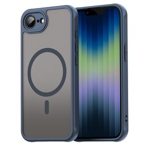 Husa pentru  iPhone 16e cu protectie pentru lentile si MagSafe EasyCharge, Ghost Series Anti-ingalbenire, frosted - Albastru
