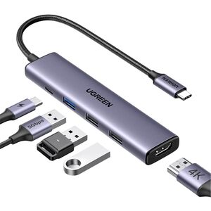 Hub Multiport, Type-C, USB2.0, USB3.0, HDMI, 100W - Ugreen (15495) - Gray