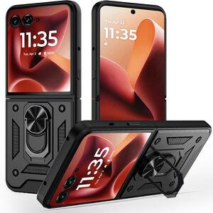 Husa pentru  Motorola Razr 60 Ultra Ring Armor Kickstand Tough Rugged Cover, Negru