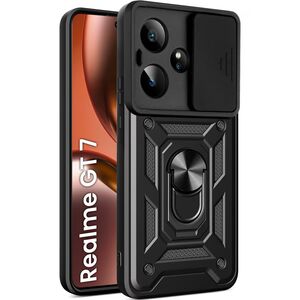 Husa pentru  Realme GT 7 Ring Armor Kickstand Tough Rugged Cover cu protectie camera, Negru