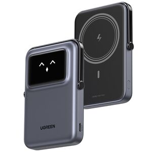 Baterie Externa fara Fir cu Display si Stand, Type-C, 10000mAh, 20W, 5V/3A - Ugreen Uno PB572 (45327) - Grey