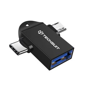 Adaptor Multiport, USB la Micro-USB si Type-C, Aluminiu - TwoVoltX (A16) - Black