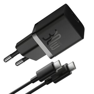 Incarcator Type-C, Fast Charging, GaN, 30W + Cablu Type-C 100W, 1m - Baseus (P10110902113-00) - Cluster Black