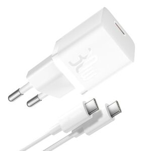 Incarcator Type-C, Fast Charging, GaN, 30W + Cablu Type-C 100W, 1m - Baseus (P10110902213-00) - Moon White