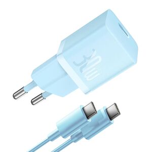 Incarcator Type-C, Fast Charging, GaN, 30W + Cablu Type-C 100W, 1m - Baseus (P10110902313-00) - Galaxy Blue
