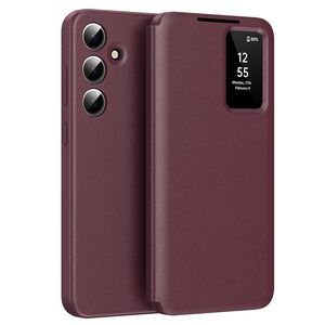 Husa pentru  Samsung Galaxy A56 Smart Window View Tip Carte – Design Premium, Vizualizare Inteligenta, Protectie 360°, Card Slot, Textura Mata Eleganta - Bordeaux