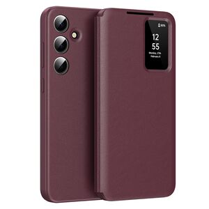 Husa pentru  Samsung Galaxy S24+ Plus Smart Window View Tip Carte – Design Premium, Vizualizare Inteligenta, Protectie 360°, Card Slot, Textura Mata Eleganta - Bordeaux