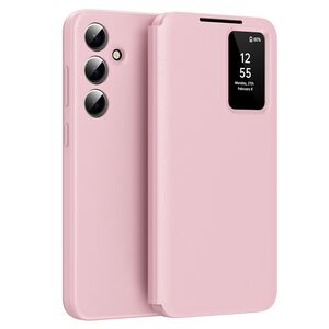 Husa pentru  Samsung Galaxy S24+ Plus Smart Window View Tip Carte – Design Premium, Vizualizare Inteligenta, Protectie 360°, Card Slot, Textura Mata Eleganta - Roz
