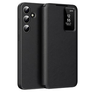 Husa pentru  Samsung Galaxy S24 FE Smart Window View Tip Carte – Design Premium, Vizualizare Inteligenta, Protectie 360°, Card Slot, Textura Mata Eleganta - Negru