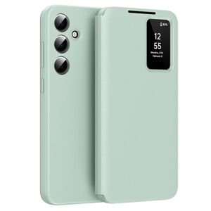 Husa pentru  Samsung Galaxy S24 FE Smart Window View Tip Carte – Design Premium, Vizualizare Inteligenta, Protectie 360°, Card Slot, Textura Mata Eleganta - Verde