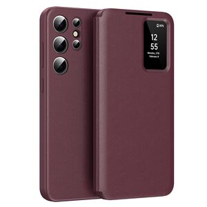 Husa pentru  Samsung Galaxy S24 Ultra Smart Window View Tip Carte – Design Premium, Vizualizare Inteligenta, Protectie 360°, Card Slot, Textura Mata Eleganta - Bordeaux