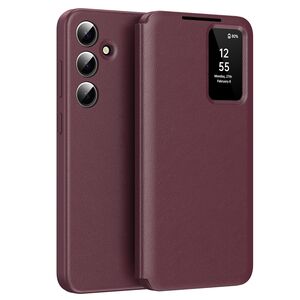 Husa pentru  Samsung Galaxy S25+ Smart Window View Tip Carte – Design Premium, Vizualizare Inteligenta, Protectie 360°, Card Slot, Textura Mata Eleganta - Bordeaux