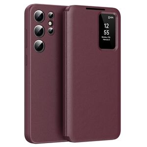 Husa pentru  Samsung Galaxy S25 Ultra Smart Window View Tip Carte – Design Premium, Vizualizare Inteligenta, Protectie 360°, Card Slot, Textura Mata Eleganta - Bordeaux
