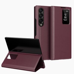 Husa pentru  Samsung Galaxy Z Fold 4 Smart Window View Tip Carte – Design Premium, Vizualizare Inteligenta, Protectie 360°, Card Slot, Textura Mata Eleganta - Bordeaux