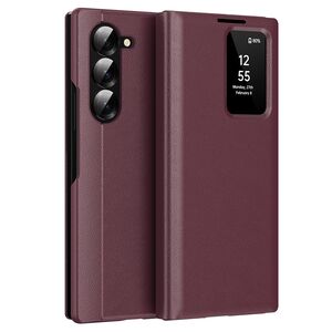 Husa pentru  Samsung Galaxy Z Fold 5 Smart Window View Tip Carte – Design Premium, Vizualizare Inteligenta, Protectie 360°, Card Slot, Textura Mata Eleganta - Bordeaux