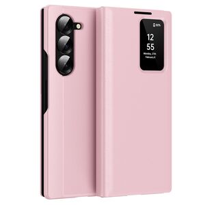 Husa pentru  Samsung Galaxy Z Fold 5 Smart Window View Tip Carte – Design Premium, Vizualizare Inteligenta, Protectie 360°, Card Slot, Textura Mata Eleganta - Roz