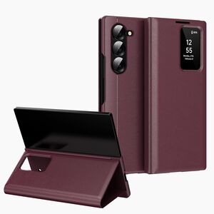 Husa pentru  Samsung Galaxy Z Fold 6 Smart Window View Tip Carte – Design Premium, Vizualizare Inteligenta, Protectie 360°, Card Slot, Textura Mata Eleganta - Bordeaux