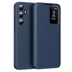 Husa pentru  Samsung Galaxy A55 Smart Window View Tip Carte – Design Premium, Vizualizare Inteligenta, Protectie 360°, Card Slot, Textura Mata Eleganta - Albastru