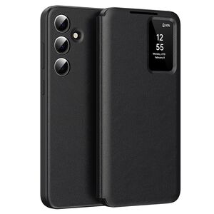 Husa pentru  Samsung Galaxy A55 Smart Window View Tip Carte – Design Premium, Vizualizare Inteligenta, Protectie 360°, Card Slot, Textura Mata Eleganta - Negru