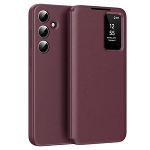 Husa pentru  Samsung Galaxy S23 FE Smart Window View Tip Carte – Design Premium, Vizualizare Inteligenta, Protectie 360°, Card Slot, Textura Mata Eleganta - Bordeaux
