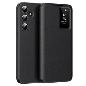 Husa pentru  Samsung Galaxy S23 FE Smart Window View Tip Carte – Design Premium, Vizualizare Inteligenta, Protectie 360°, Card Slot, Textura Mata Eleganta - Negru