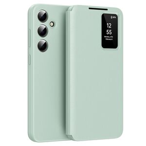 Husa pentru  Samsung Galaxy S23 FE Smart Window View Tip Carte – Design Premium, Vizualizare Inteligenta, Protectie 360°, Card Slot, Textura Mata Eleganta - Verde