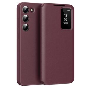 Husa pentru  Samsung Galaxy S23 Smart Window View Tip Carte – Design Premium, Vizualizare Inteligenta, Protectie 360°, Card Slot, Textura Mata Eleganta - Bodeaux