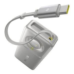 Power Bank 10000mAh, 30W, Cablu Incorporat Type-C - Baseus Free2Pull - Gri