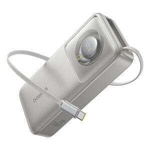 Power Bank 20000mAh, 65W, Cablu Incorporat Type-C - Baseus Free2Pull - Gri