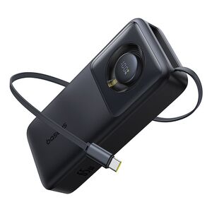Power Bank 20000mAh, 65W, Cablu Incorporat Type-C - Baseus Free2Pull - Negru