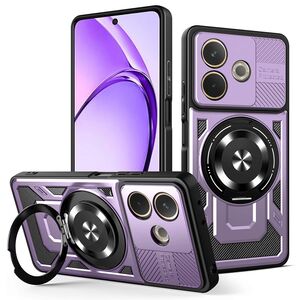 Husa pentru  Oppo A5 Pro 5G TitanX HaloStand Pro cu Inel Pivotant Magnetic 360° & Kickstand, Textura Carbon, protectie lentile - Mov