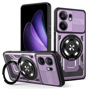 Husa pentru  Oppo Reno 13F, 13FS 4G, 5G TitanX HaloStand Pro cu Inel Pivotant Magnetic 360° & Kickstand, Textura Carbon, protectie lentile - Mov