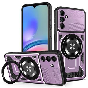 Husa pentru  Samsung Galaxy A05s TitanX HaloStand Pro cu Inel Pivotant Magnetic 360° & Kickstand, Textura Carbon, protectie lentile - Mov