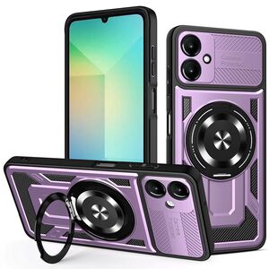 Husa pentru  Samsung Galaxy A06 TitanX HaloStand Pro cu Inel Pivotant Magnetic 360° & Kickstand, Textura Carbon, protectie lentile - Mov