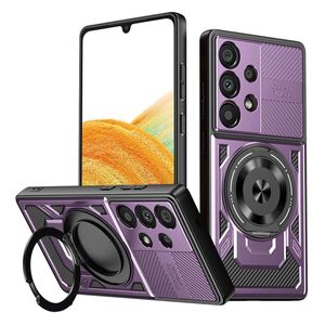 Husa pentru  Samsung Galaxy A33 5G TitanX HaloStand Pro cu Inel Pivotant Magnetic 360° & Kickstand, Textura Carbon, protectie lentile - Mov
