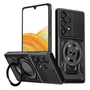 Husa pentru  Samsung Galaxy A33 5G TitanX HaloStand Pro cu Inel Pivotant Magnetic 360° & Kickstand, Textura Carbon, protectie lentile - Negru