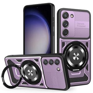 Husa pentru  Samsung Galaxy S23 TitanX HaloStand Pro cu Inel Pivotant Magnetic 360° & Kickstand, Textura Carbon, protectie lentile - Mov