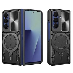 Husa pentru  Samsung Galaxy Z Fold 7 cu protecție pentru cameră și suport magnetic integrat Ring Shockproof, Negru