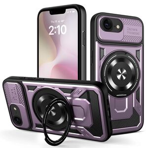 Husa pentru  iPhone 16e TitanX HaloStand Pro cu Inel Pivotant Magnetic 360° & Kickstand, Textura Carbon, protectie lentile - Mov