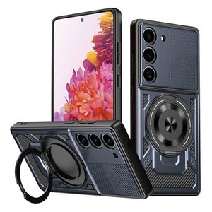Husa pentru Samsung Galaxy S20 FE TitanX HaloStand Pro cu Inel Pivotant Magnetic 360° & Kickstand, Textura Carbon, protectie lentile - Albastru