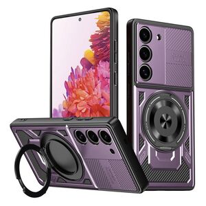 Husa pentru Samsung Galaxy S20 FE TitanX HaloStand Pro cu Inel Pivotant Magnetic 360° & Kickstand, Textura Carbon, protectie lentile - Mov