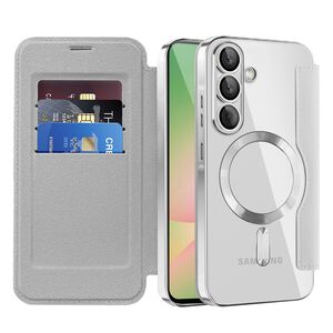 Husa pentru  Samsung Galaxy A56 EliteBook Executive Tip Carte cu Protectie RFID, Compatibilitate MagSafe si protectie lentile Transparent - Gri