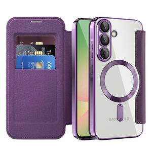 Husa pentru  Samsung Galaxy A56 EliteBook Executive Tip Carte cu Protectie RFID, Compatibilitate MagSafe si protectie lentile Transparent - Mov