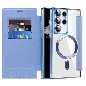 Husa pentru  Samsung Galaxy S22 Ultra 5G EliteBook Executive Tip Carte cu Protectie RFID, Compatibilitate MagSafe si protectie lentile Transparent - Albastru deschis