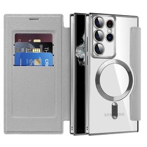 Husa pentru  Samsung Galaxy S22 Ultra 5G EliteBook Executive Tip Carte cu Protectie RFID, Compatibilitate MagSafe si protectie lentile Transparent - Argintiu