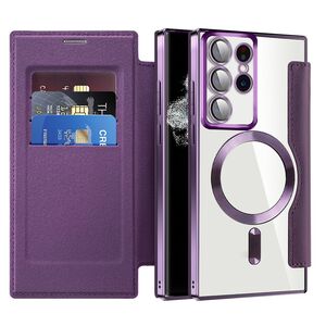 Husa pentru  Samsung Galaxy S22 Ultra 5G EliteBook Executive Tip Carte cu Protectie RFID, Compatibilitate MagSafe si protectie lentile Transparent - Mov