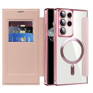 Husa pentru  Samsung Galaxy S22 Ultra 5G EliteBook Executive Tip Carte cu Protectie RFID, Compatibilitate MagSafe si protectie lentile Transparent - Roz