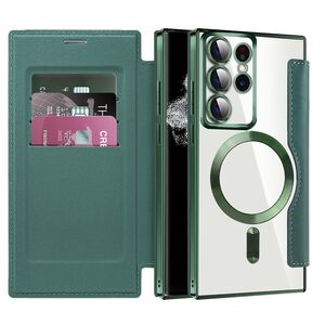 Husa pentru  Samsung Galaxy S22 Ultra 5G EliteBook Executive Tip Carte cu Protectie RFID, Compatibilitate MagSafe si protectie lentile Transparent - Verde