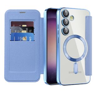 Husa pentru  Samsung Galaxy S23 EliteBook Executive Tip Carte cu Protectie RFID, Compatibilitate MagSafe si protectie lentile Transparent - Albastru deschis