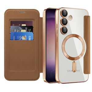 Husa pentru  Samsung Galaxy S23 EliteBook Executive Tip Carte cu Protectie RFID, Compatibilitate MagSafe si protectie lentile Transparent - Maro
